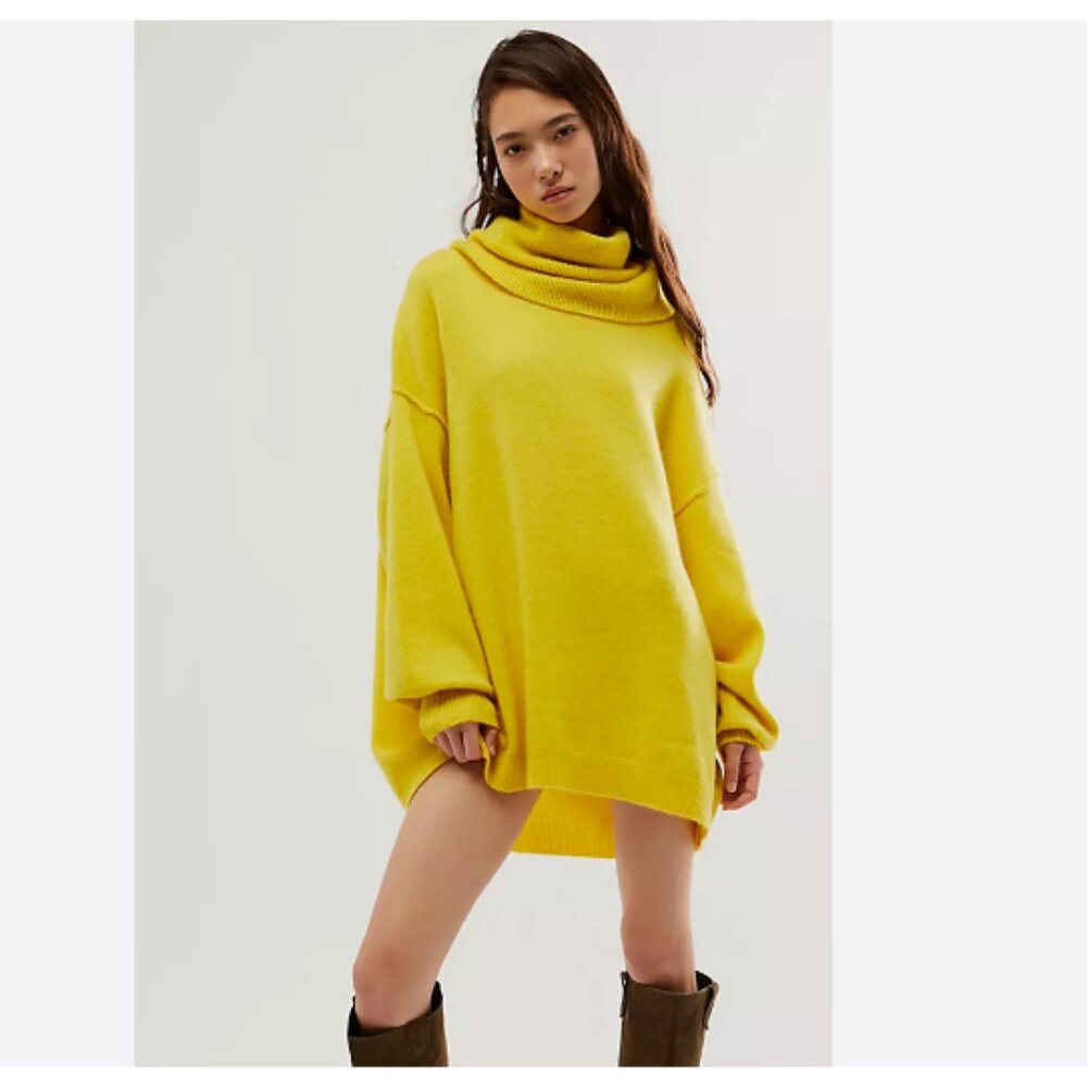 Free People Oversized Cowl Neck Sweater Dress in Yellow